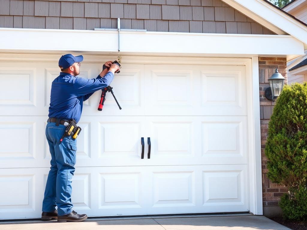 Professional garage door technician at work